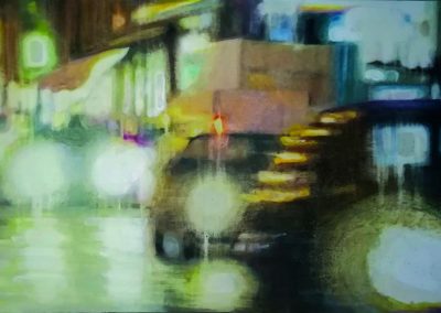 Faros en la noche. 100x45. Acuarela y gouache sobre yeso