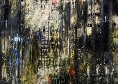 Noche de lluvia I. Reflejos. 133x140. Técnica mixta sobre yeso