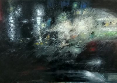 Noche de lluvia II. 120x80. Gouache y pigmento puro sobre tabla